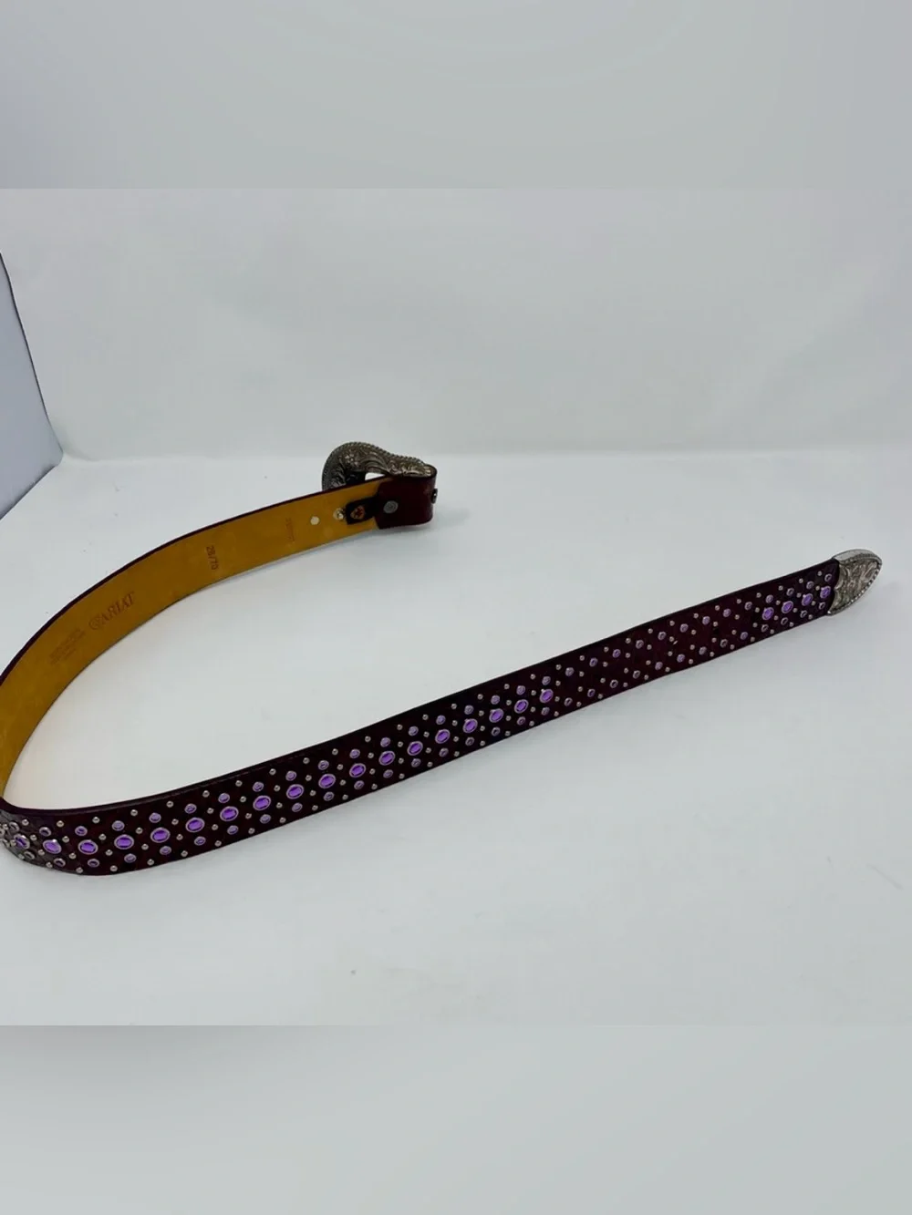Ariat Sz S Burgundy Leather Purple Rhinestone Western Belt Silver Ornate buckle